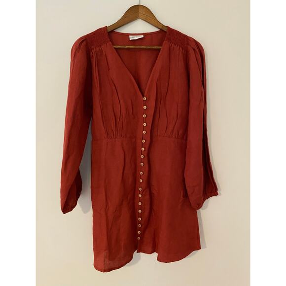 Saint Helena Revolve Burnt Orange Cleo Mini Dress Long Sleeve Button Front EUC S - Picture 3 of 11